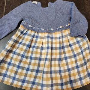 Blue and Yellow Plaid Dress with Knit Top